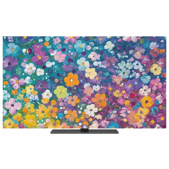 Colorful Spring Floral TV Dust Cover,Stretchable TV Screen Desktop Computer Protector Cover,Modern Oil Painting Abstract Art Television Dustproof Slipcover for 28–32 Inch Flat or Curved TVs