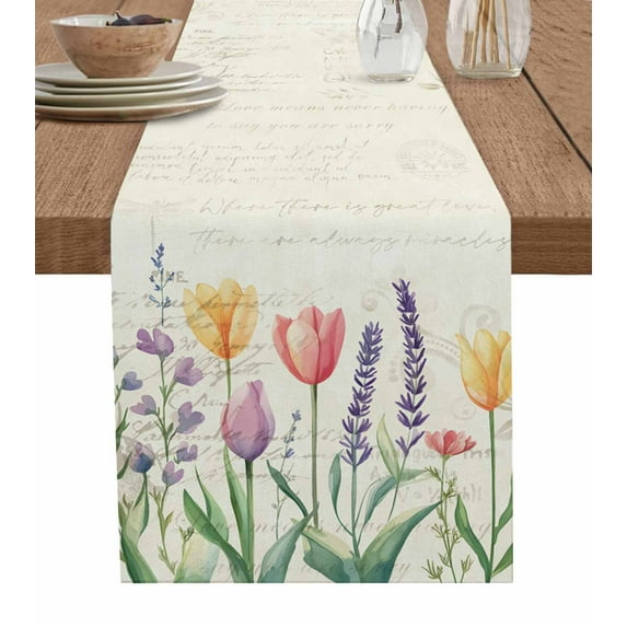 Colorful Spring Floral Table Runner 90 Inches, Vintage Summer Flowers Botanical Bed Runner Dresser Scarves Tabletop for Indoor Outdoor Parties/Ceremony/Banquet, 13" x 90"