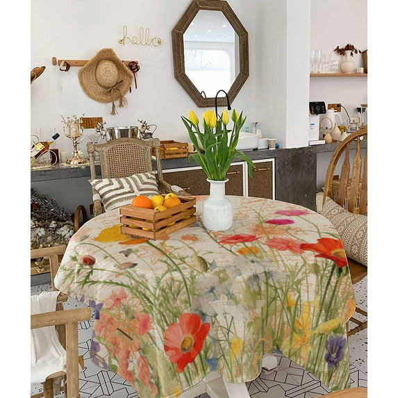 Colorful Spring Floral Tablecloth Square Table Cloth 54x54, Waterproof Tablecloth Outdoor Table Cloth, Vintage Summer Botanical Washable Table Cover for Kitchen Dining Party