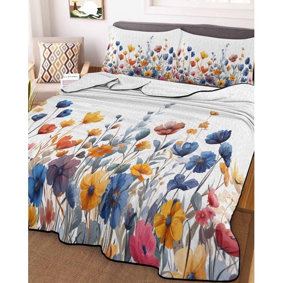 Colorful Spring Floral Twin Size Down Alternative Comforter,Lightweight Comforter Quilt Bedding Set with Pillow Shams Elegant Summer Botanical Watercolor Bed Comforter Duvet Insert 68"x86"