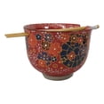 thumbnail image 1 of Colorful Spring Flowers Ceramic Donburi Ramen Soup Red Bowl With Chopsticks Set, 1 of 9