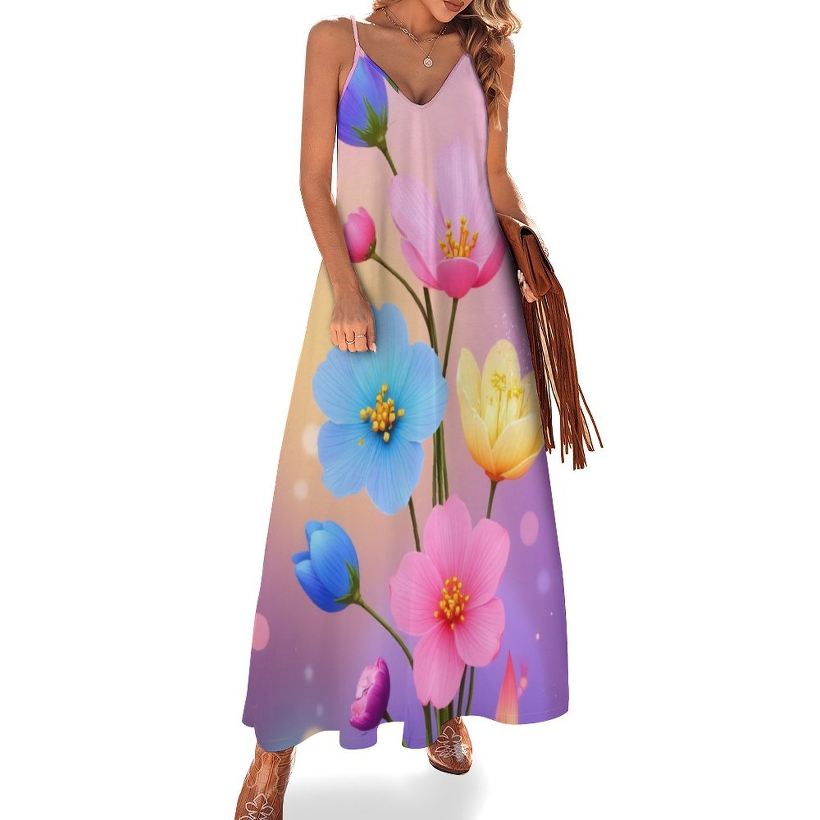 Colorful Spring Flowers Fine Art Sleeveless Dress Summer Dress Woman ...
