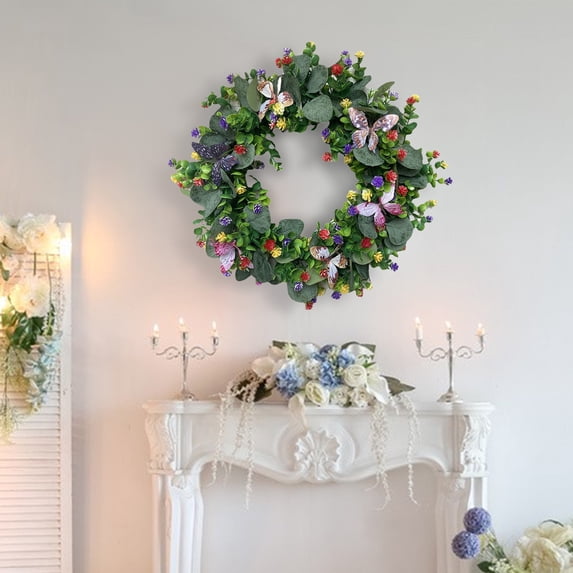 Colorful Spring Summer Wreath for Front Door, 16.5in Artificial Floral Welcome Decor, Handmade All-Season Indoor Outdoor Farmhouse Home Decoration