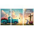 thumbnail image 1 of Colorful Spring Themed Banners with Bunny Car Cross and Flower Basket Elements Easter Welcome Hello Spring Background Party Decorations Photography Props Garden Decors, 1 of 7