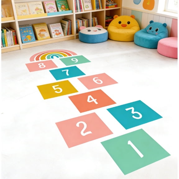 Colorful Square Number Wall Stickers, Rainbow PVC Decals For Rooms, Kindergarten Floor Decor, Removable Reusable Game Mats