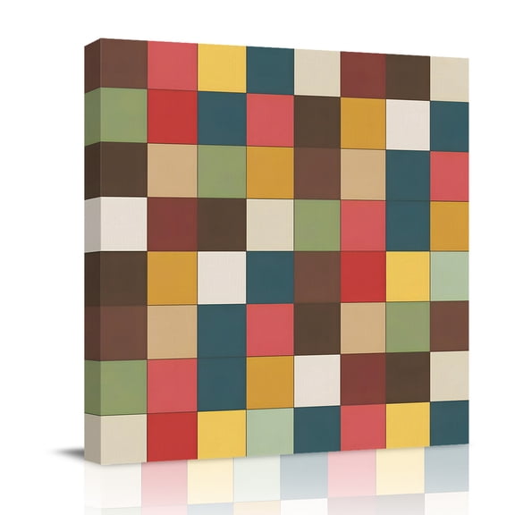 Colorful Square Patchwork Canvas Wall Art for Living Room, Color Block Abstract Modern Wall Decor Framed Artwork Pictures Ready to Hang for Bedroom Office Home Decor