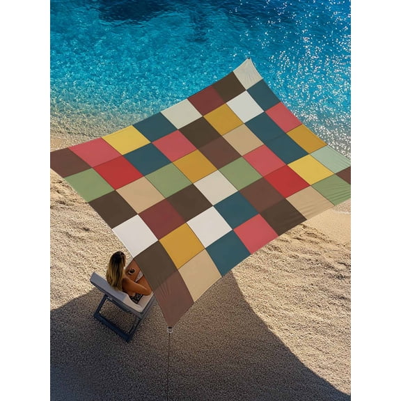 Colorful Square Patchwork Sun Shade Sail 8' x 10', Color Block Abstract Modern Rectangle Outdoor Sunshade Canopy, Waterproof UV Block Patio Covers for Garden Yard Beach