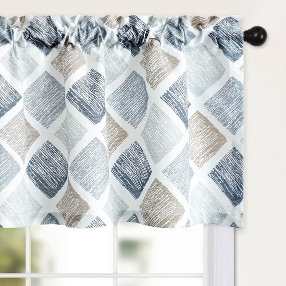 Colorful Square Pattern Valance, Linen Textured Check Plaid Rod Pocket Drapes, Short Decorative Window Treatment for Kitchen Bedroom Office, 52 x 18 Inches, 1 Panel