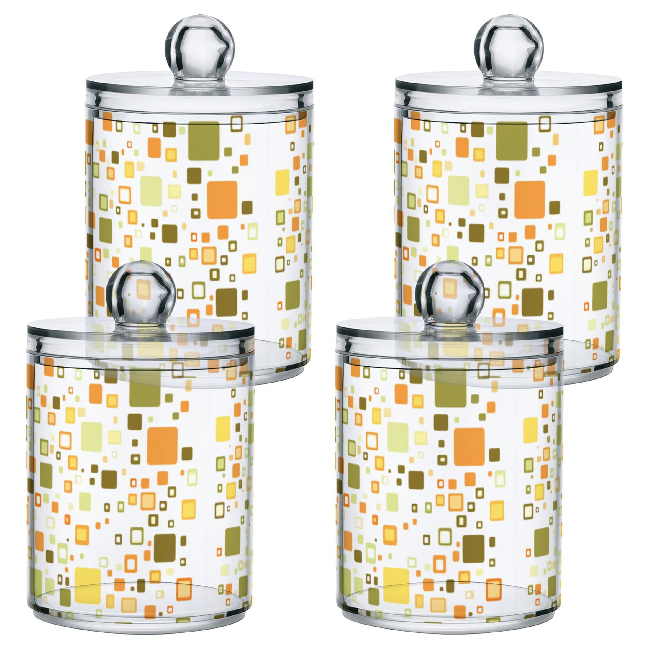 Colorful Squares Pattern Design Bathroom Canisters Set of 4 Translucent ...