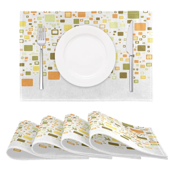 Colorful Squares Pattern Design Reversible Placemat Non Slip Coffee Mat 18x12 Inch for Dining, Kitchen, Coffee