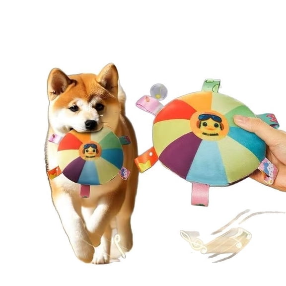Colorful Squeaky Dog Frisbee Toy, Interactive Plush Flying Disc with Crinkle Tags, Soft Dog Chew Toy for Small Medium Dogs, Outdoor Training & Fetch Toy, Pet Teething Toy for Puppies