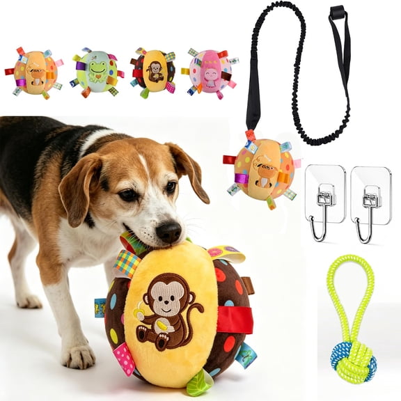Colorful Squeaky Hanging Dog Training Toy with 50inch Elastic Ropes Soft, Stretchy - Durable Chew & Play Toy for All Dogs, 6-Inch Hanging Dog Toys with Cotton Material and Built-In Bell