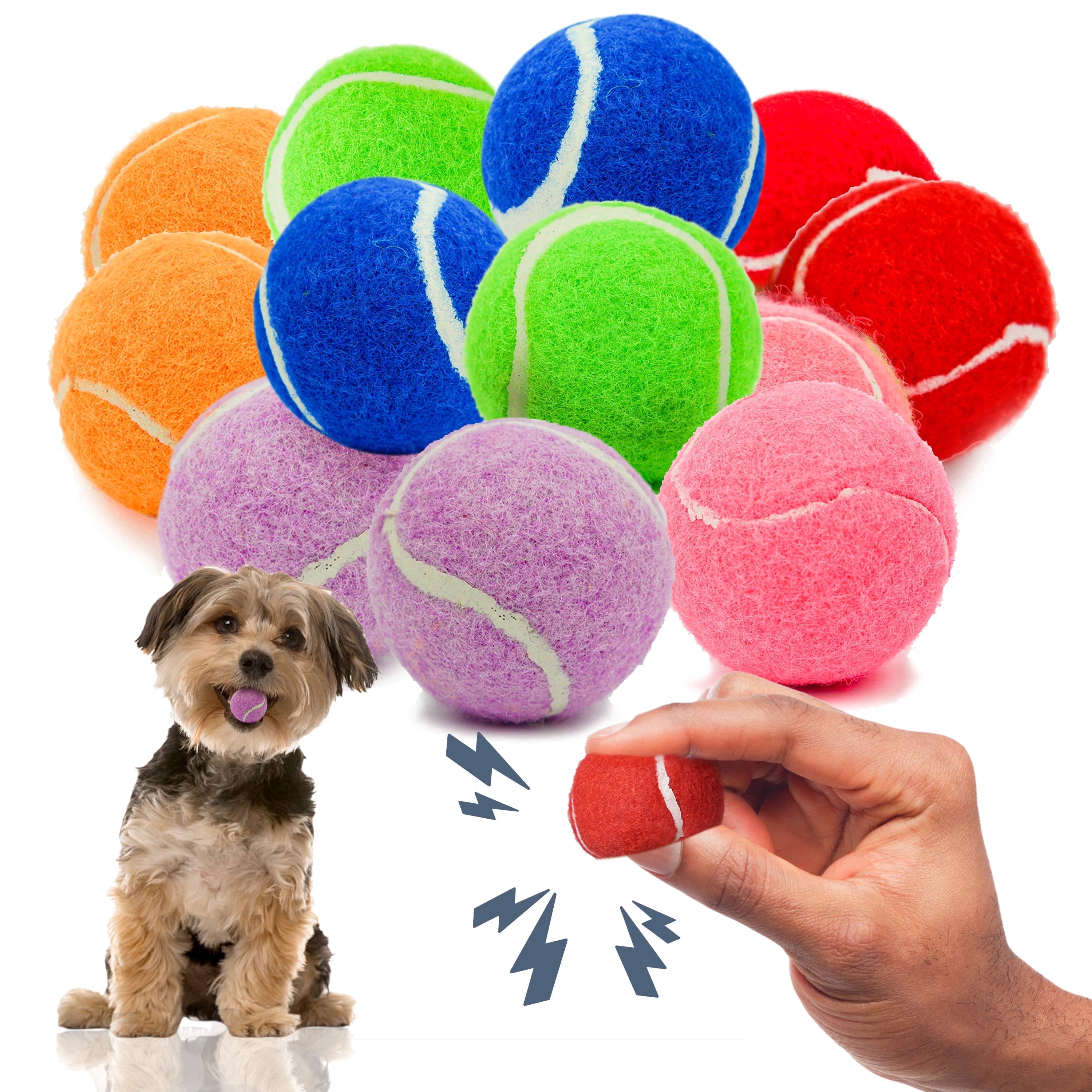 Petite Paws Squeaky Mini Tennis Balls for Small Dogs — 1.5 Inch, 12-Pack — Colorful Fetch & Training Toy