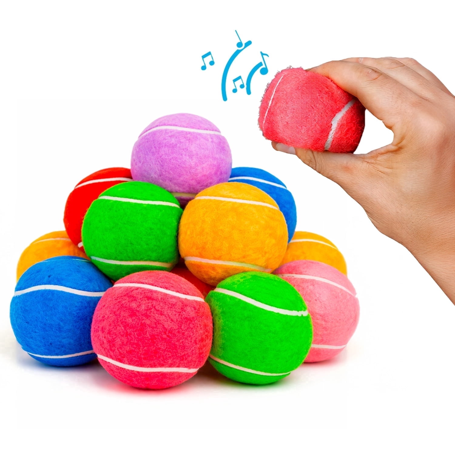 Petite Paws Colorful Squeaky Tennis Balls for Large Dogs and Puppies — 2.5-Inch, 12-Pack — High-Bounce Fetch Toy