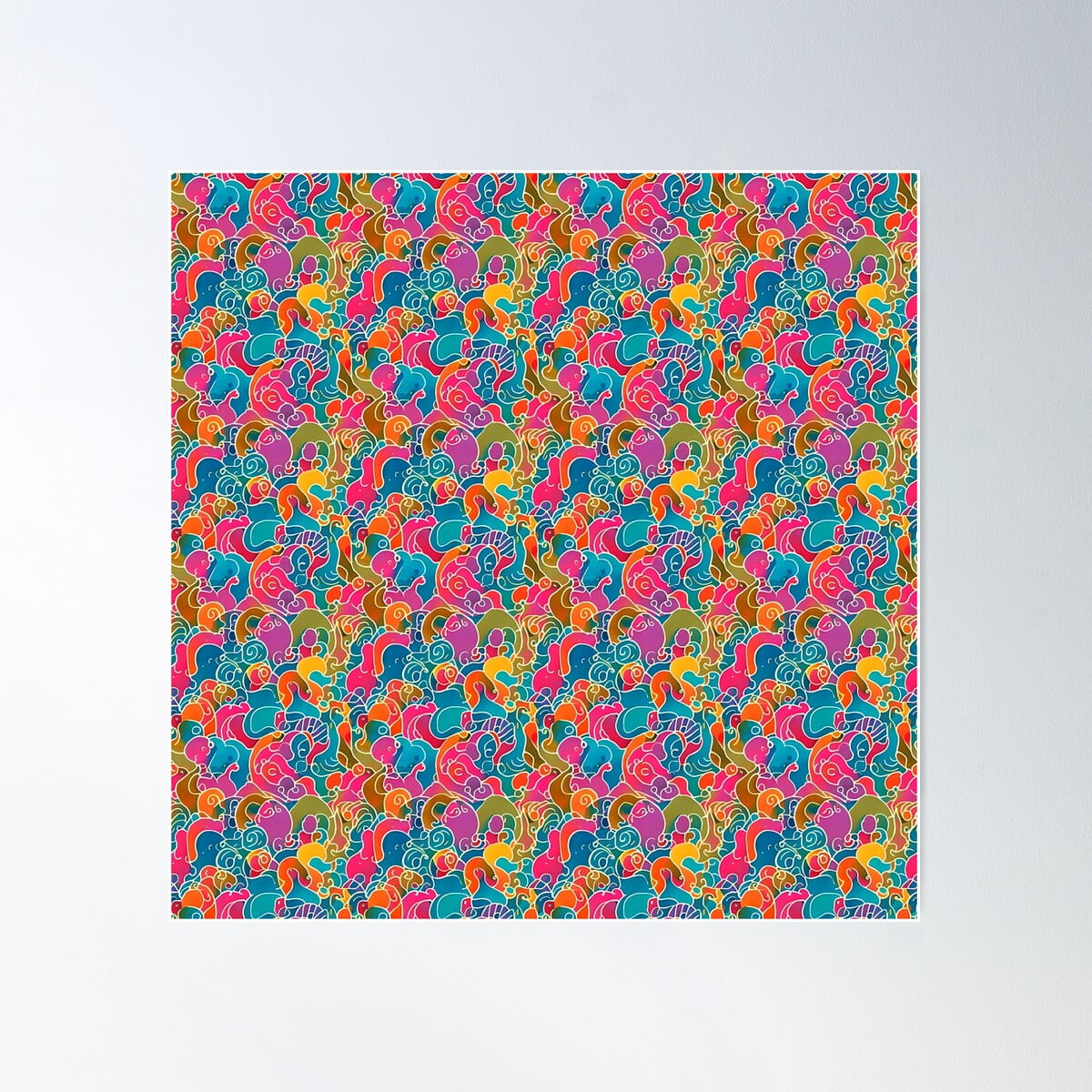 Colorful Squiggles Pattern Poster Wall Art, Modern Wall Decor For