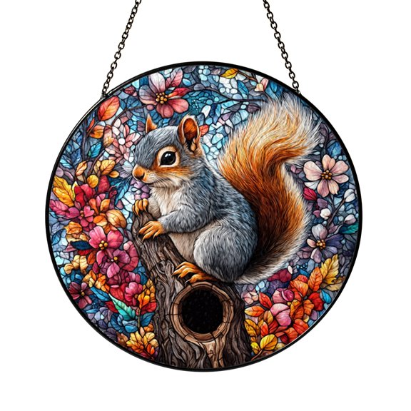 Colorful Squirrel Floral Ornament, Nature Lover Garden Decor