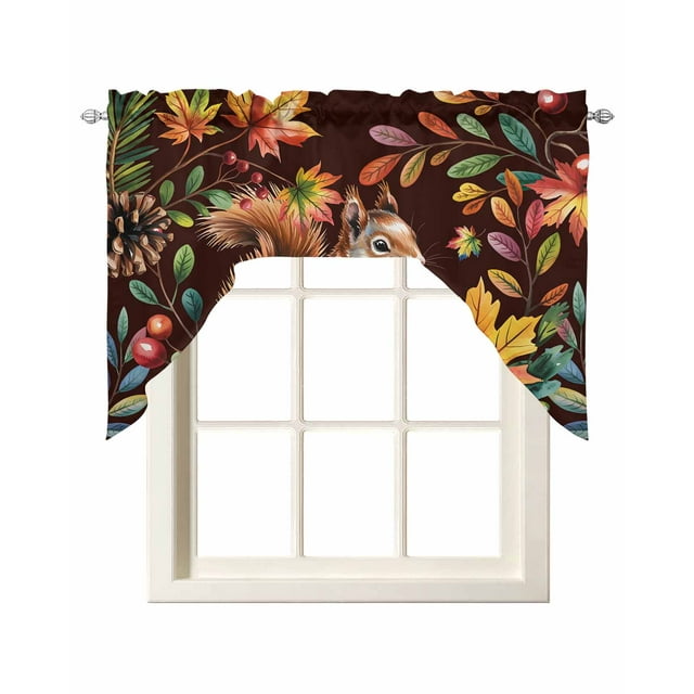 Colorful Squirrel Kitchen Swag Valances for Windows, Brown Botanical ...