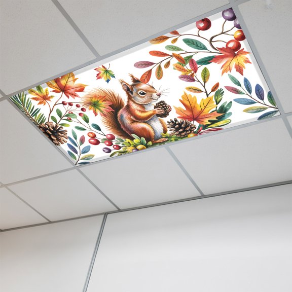 Colorful Squirrel Magnetic Fluorescent Light Covers for Ceiling Lights 2x4 Ft, Botanical Berry Pine Cones Office Classroom Kitchen Drop Ceiling Light Covers Lighting Filters Shade Panel 1 Pack