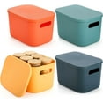 Colorful Stackable Storage Bins with Lid and Handles 4 Pack Plastic