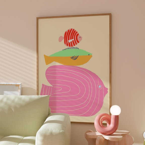 Colorful Stacked Fish Preppy Coastal Poster Unframed Paper Print