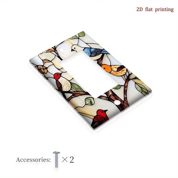 Colorful Stained Glass Birds Light Switch Plate Cover - Mosaic Design for Single and Double Toggle Switches