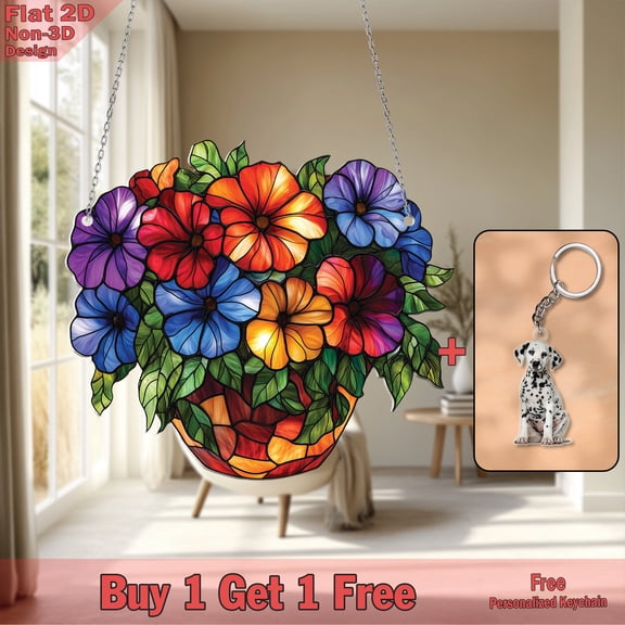 Colorful Stained Glass Effect Floral Acrylic Window Hanging – Vibrant Sun Catcher for Home & Garden Decor – Handmade Gift for Flower Lovers – Beautiful Hanging Ornament
