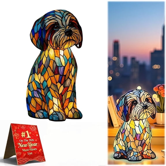 Colorful Stained Glass Puppy Table Lamp - Rainbow Dog Night Light for Bedroom, Living Room, Kids' Room - Whimsical Animal Decor with Warm Glow