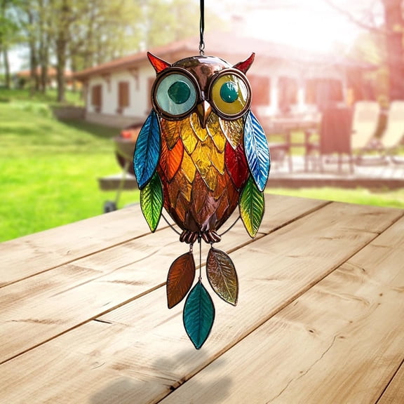 Colorful Stained Owl Window Hanging Decor Handmade for Kids Room Home Garden Art Decor,Christmas Hanging Ornaments,Hangs 挂件