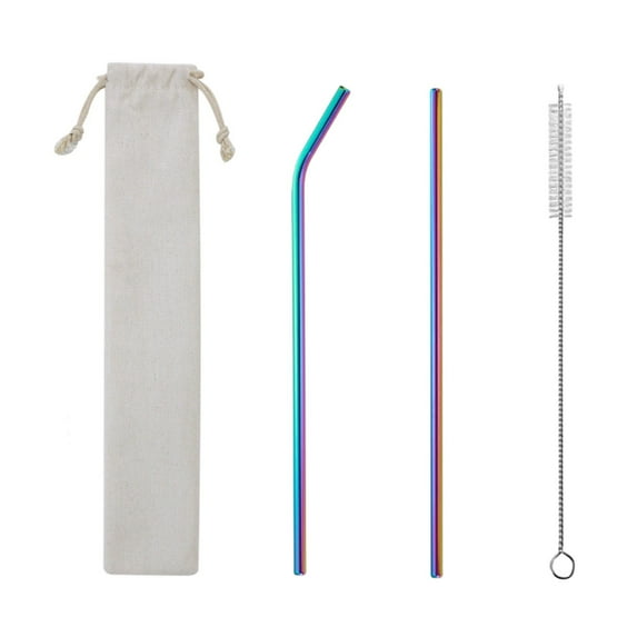 Colorful Stainless Steel Drinking Straws Set Reusable Metal With Case Cleaning Brush Portable 5 Pieces For Bar Beverage Milk Tea Smoothie