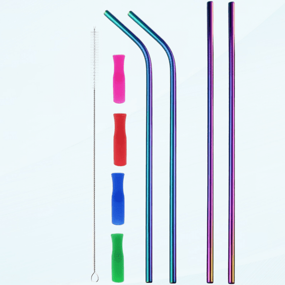 Colorful Stainless Steel Straws, 12" Reusable Rainbow Drinking Straws