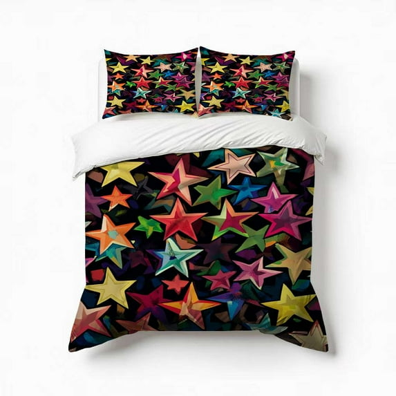 Colorful Star Bedding Set 3 Pcs Soft Microfiber Quilt Cover For Bedroom Decor, Comforter Cover With 2 Pillowcase