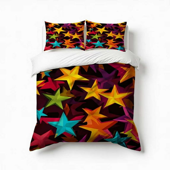 Colorful Star Bedding Set 3 Pcs Soft Microfiber Quilt Cover For Bedroom Decor, Comforter Cover With 2 Pillowcase