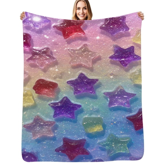 Colorful Star Pattern Background Flannel Blanket Warm Soft Bedding Throws Winter Camping Chair Sofa Bed