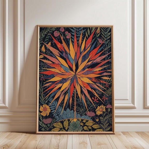 Colorful Starburst Botanical Wall Art Floral Burst Home Decor