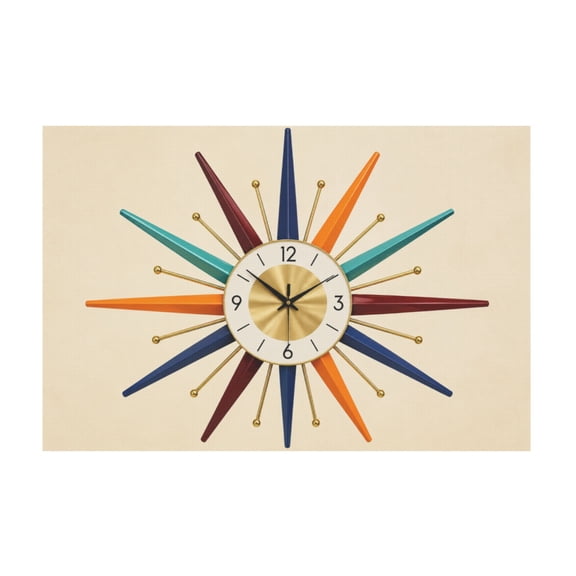 Colorful Starburst Mid Century Modern Wall Clock Canvas Wall Art For Living Room Bedroom Kitchen Office 12*18in