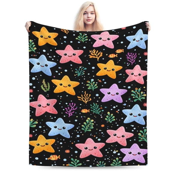 Colorful Starfish Pattern Throw Blanket, Cute Ocean-Inspired Decorative Blanket for Sofa Couch Bed 50x40