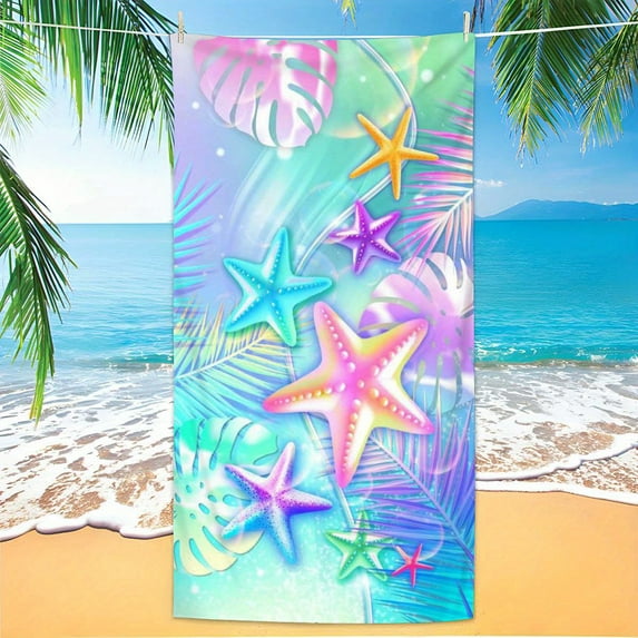 Colorful Starfish Print Beach Towel, Comfortable Beach And Travel Towel, Absorbent Bath Towel
