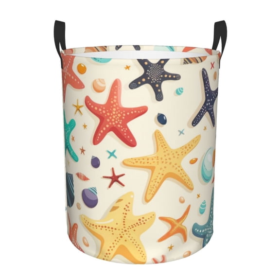 Colorful Starfish Shells Laundry Hamper Medium Storage Basket/Toy Organizer/Dirty Clothes Bucket