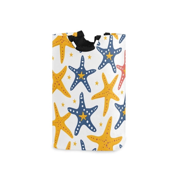 Colorful Starfishes Little Stars Laundry Basket with Handles Foldable Laundry Hamper Freestanding Washing Bin 50L