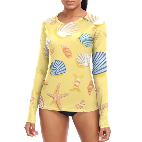 Colorful Starfishes and Shells Women's Rash Guard Shirts UPF 50+ Sun ...