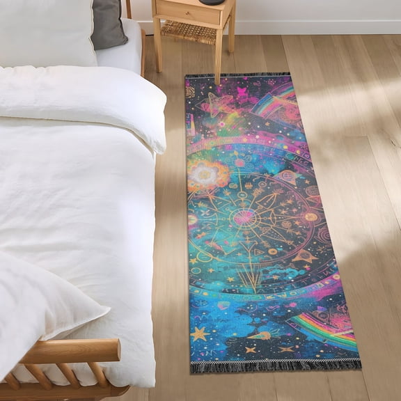 Colorful Starry Sky Runner Area Rug 2x6 Soft Non-Slip Washable Bedside Carpet for Hallway Bedroom Living Room Home Decor