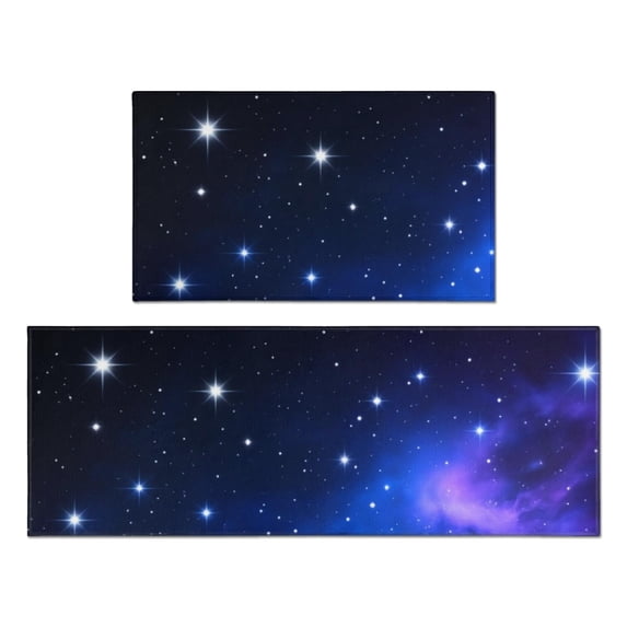 Colorful Starry Sky and Universe Anti Fatigue Kitchen Rugs Set Of 2, Non Slip Washable Decorative Floor Mats for Kitchen Sink Laundry, 17"x30" and 17"x47"