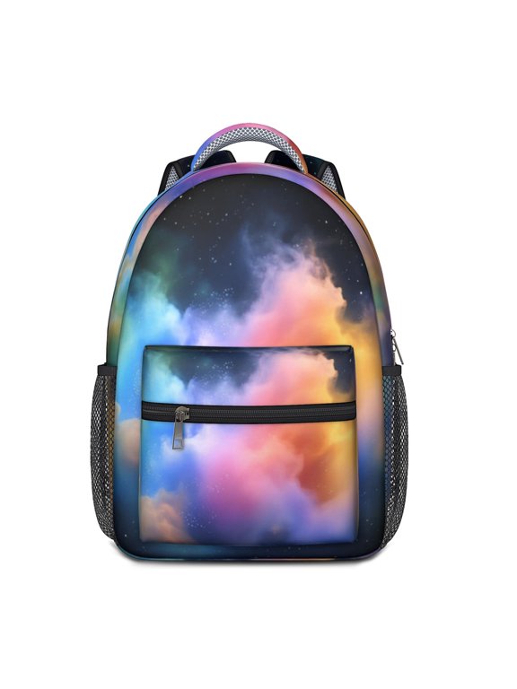 Colorful Starry Sky and Universe Backpack for School, Cute School Bag with Adjustable Shoulder Straps and Padded Back, 15.3"x11"x6.7"