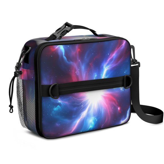 Colorful Starry Sky and Universe Insulated Lunch Bag with Shoulder Strap and Bottle Holder,Bento School Lunch Bag Box,11x9.5x3.5 Inches