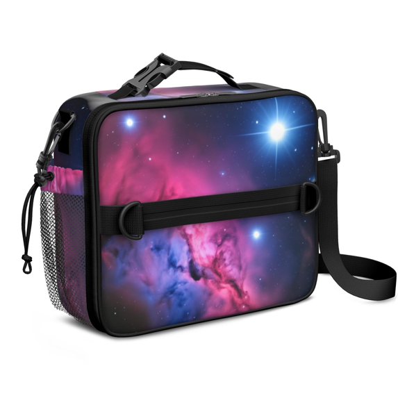 Colorful Starry Sky and Universe Insulated Lunch Bag with Shoulder Strap and Bottle Holder,Bento School Lunch Bag Box,11x9.5x3.5 Inches