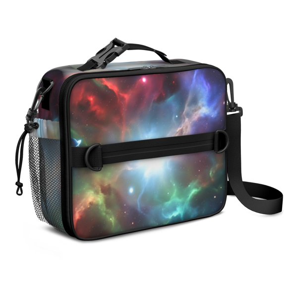 Colorful Starry Sky and Universe Insulated Lunch Bag with Shoulder Strap and Bottle Holder,Bento School Lunch Bag Box,11x9.5x3.5 Inches