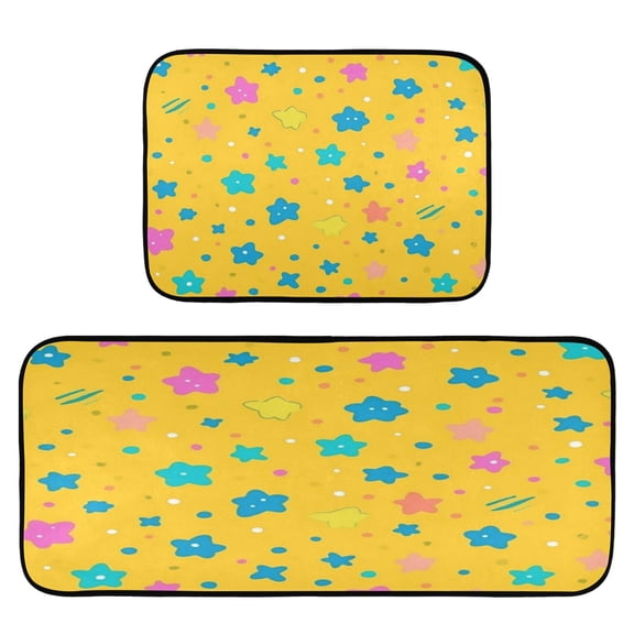 Colorful Stars 2-Piece Kitchen Carpet Mat Set, Non-Slip Memory Foam, Soft for Kitchen and Living Room Use