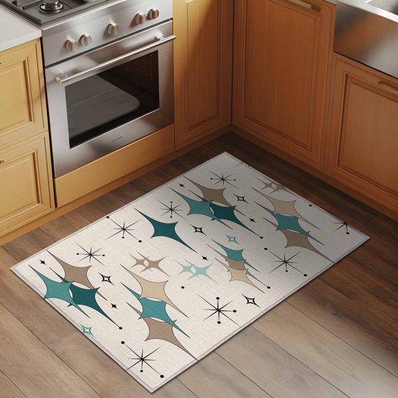 Colorful Stars 2x3 Rug for Entryway Front Door Kitchen Sink Area, Vintage Green Khaki Brown Star Shiny Diamonds Linen Texture Low Pile Washable Non Slip Rectangle Area Rug