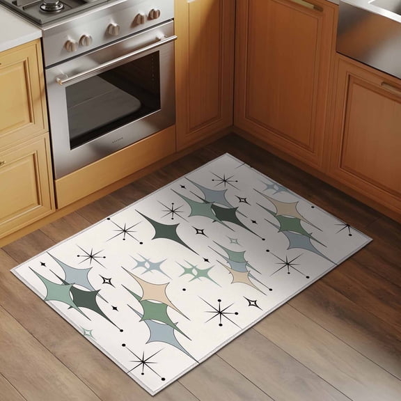 Colorful Stars 2x3 Rug for Entryway Front Door Kitchen Sink Area, Vintage Green Teal Light Blue Star Shiny Diamonds Linen Texture Low Pile Washable Non Slip Rectangle Area Rug