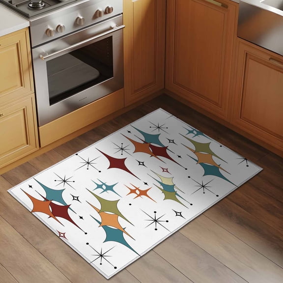 Colorful Stars 2x3 Rug for Entryway Front Door Kitchen Sink Area, Vintage Red Orange Blue Green Star Shiny Diamonds Low Pile Washable Non Slip Rectangle Area Rug